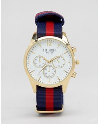Reclaimed Vintage Chronograph Stripe Canvas Watch With White Dial