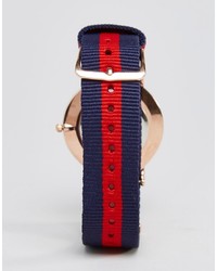 Reclaimed Vintage Inspired Canvas Stripe Watch In Navyred To Asos