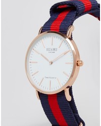 Reclaimed Vintage Inspired Canvas Stripe Watch In Navyred To Asos