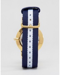 Reclaimed Vintage Inspired Navy Stripe Canvas Watch With White Dial To Asos