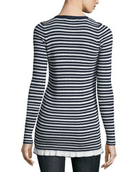 See by Chloe Button Front Striped Cardigan Navywhite