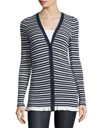 See by Chloe Button Front Striped Cardigan Navywhite