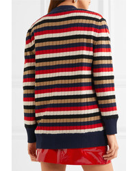 Gucci Reversible Striped Wool And Printed Silk Satin Cardigan Navy