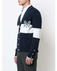 Thom Browne V Neck Cardigan With Striped Tennis Icon In Cashmere