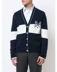 Thom Browne V Neck Cardigan With Striped Tennis Icon In Cashmere