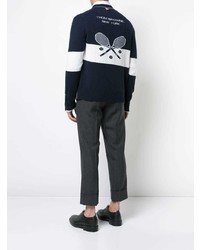 Thom Browne V Neck Cardigan With Striped Tennis Icon In Cashmere