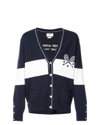 Thom Browne V Neck Cardigan With Striped Tennis Icon In Cashmere