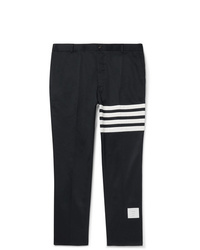 Thom Browne Navy Slim Fit Cropped Striped Cotton Twill Trousers