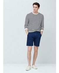 Navy Horizontal Striped Cotton Shorts