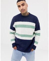 ASOS DESIGN Asos Knitted Jumper With Blocked Stripes In Navy