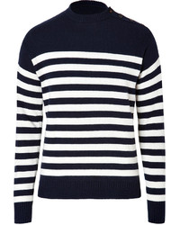 Ralph Lauren Blue Label Cotton Cashmere Striped Pullover In Navycream