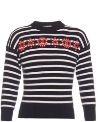 Alexander McQueen Cut Out Embroidered Floral Striped Sweater