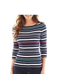 Liz Claiborne Long Sleeve Ribbed Striped Sweater