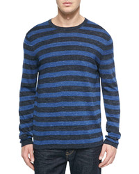 Vince Long Sleeve Striped Crewneck Sweater Navyblue
