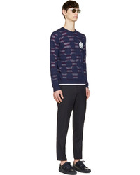 Kenzo Navy Striped Dotted Layered Sweater