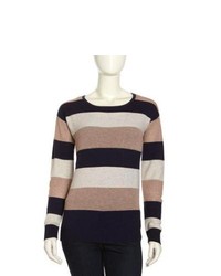 Neiman Marcus Striped Mix Knit Sweater Heatherbiscuitnavy