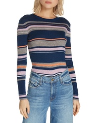Frame Stripe Crewneck Merino Wool Blend Sweater