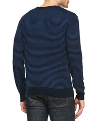 Neiman Marcus Striped Crewneck Sweater Bluenavy