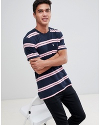 Abercrombie & Fitch Bold Rugby Thin Stripe Icon Logo T Shirt In Navypinkpink Stripe