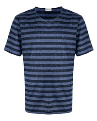 Saint Laurent Logo Embroidered Striped T Shirt