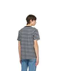 Acne Studios Navy And Grey Striped Nash Patch T Shirt