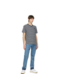Acne Studios Navy And Grey Striped Nash Patch T Shirt