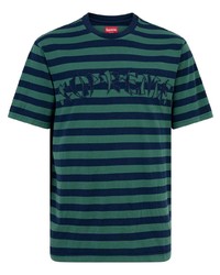 Supreme Striped Logo Embroidery T Shirt