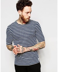 Wood Wood T Shirt With Breton Stripe In Navy
