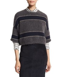 Navy Horizontal Striped Cropped Sweater