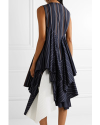 Facetasm Asymmetric Striped Cotton Blend Poplin Dress Midnight Blue