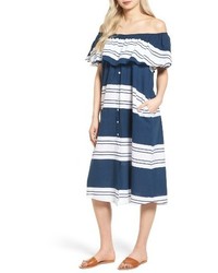 Faithfull The Brand Majorca Stripe Off The Shoulder Dress