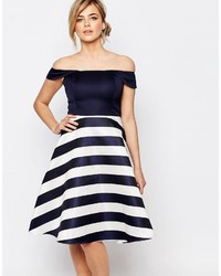 Oasis Satin Stripe Bardot Dress