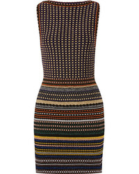 Missoni Striped Metallic Crochet Knit Mini Dress Navy