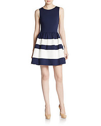 Navy Horizontal Striped Fit and Flare Dress