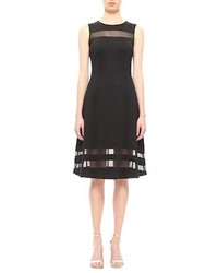 St. John Collection Transparent Stripe Shine Milano Knit Fit Flare Dress