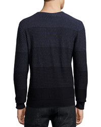 7 For All Mankind Gradient Stripe Long Sleeve Henley Tee Navy