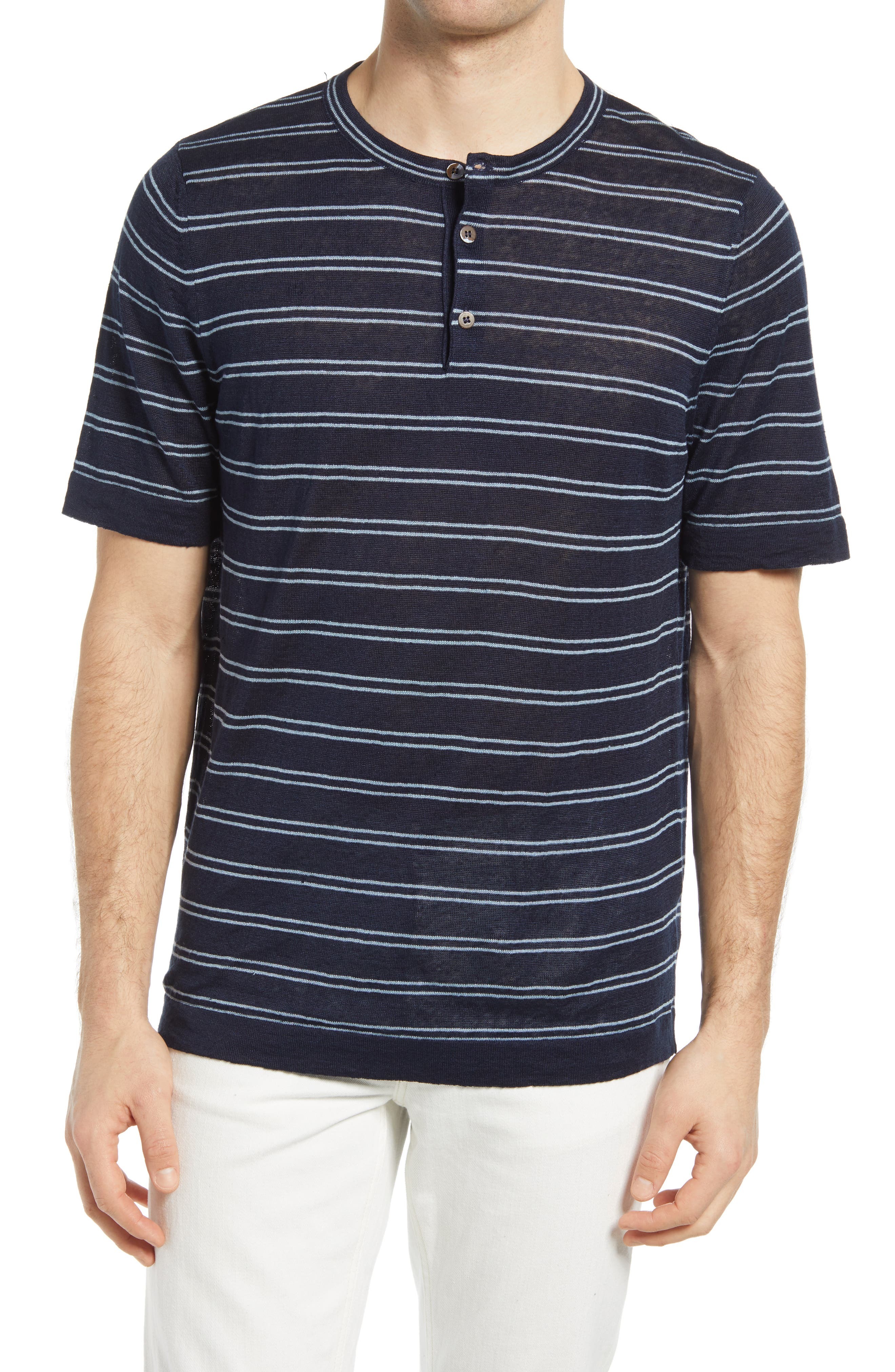 Benson Stripe Linen Short Sleeve Henley, $81 | Nordstrom | Lookastic