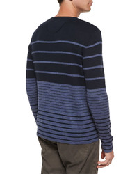 Vince Striped Colorblock Knit Henley Tee Navy