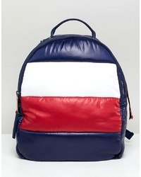 Navy Horizontal Striped Leather Backpack
