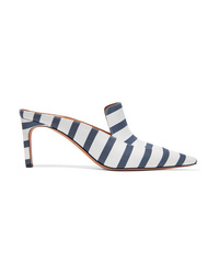 Navy Horizontal Striped Leather Mules