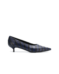 Navy Horizontal Striped Leather Pumps