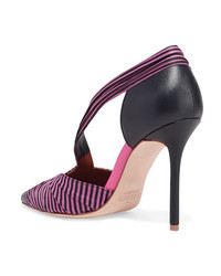 Malone Souliers Edith 100 Striped Faille And Leather Pumps