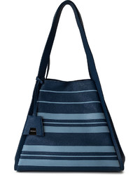 Akris Alex Medium Striped Leather Tote Bag Blue Pattern