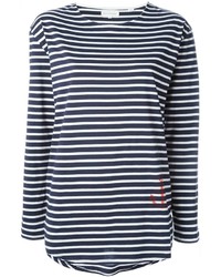 Women's Navy Horizontal Striped Long Sleeve T-shirt, Navy Leather ...