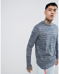 ASOS DESIGN Longline Long Sleeve T Shirt With Curve Hem In Blue Inject