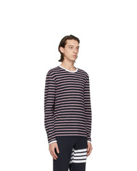 Thom Browne Navy And Red Ringer Long Sleeve T Shirt