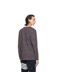 Thom Browne Navy And Red Ringer Long Sleeve T Shirt