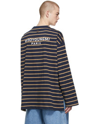 Wooyoungmi Navy Khaki Striped Logo T Shirt