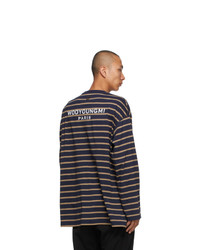 Wooyoungmi Navy Striped Logo Long Sleeve T Shirt