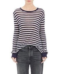 Alexander Wang T By Striped Long Sleeve T Shirt White Navy